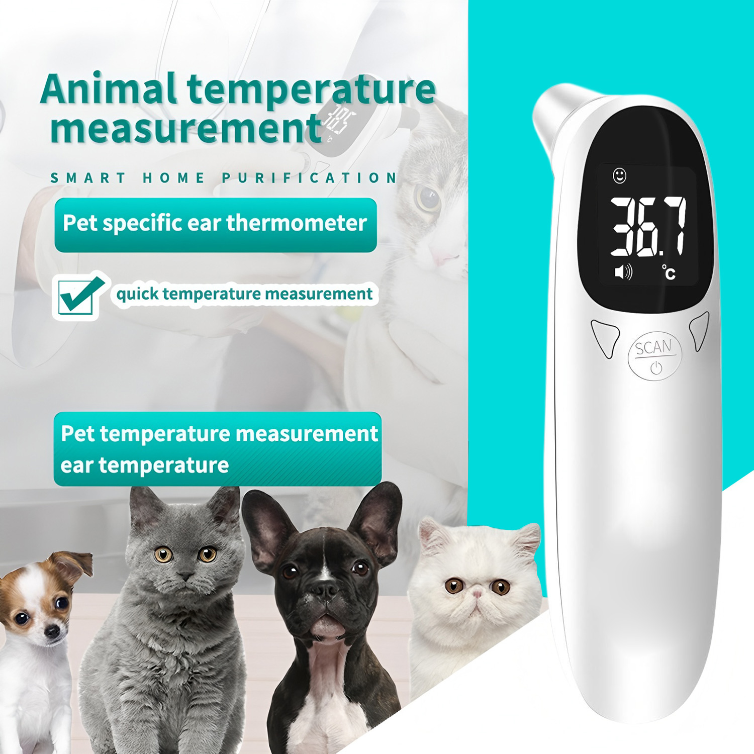 Pet Supplies Warehouse - ميزان حرارة رقمي للأذن للحيوانات الأليفة،