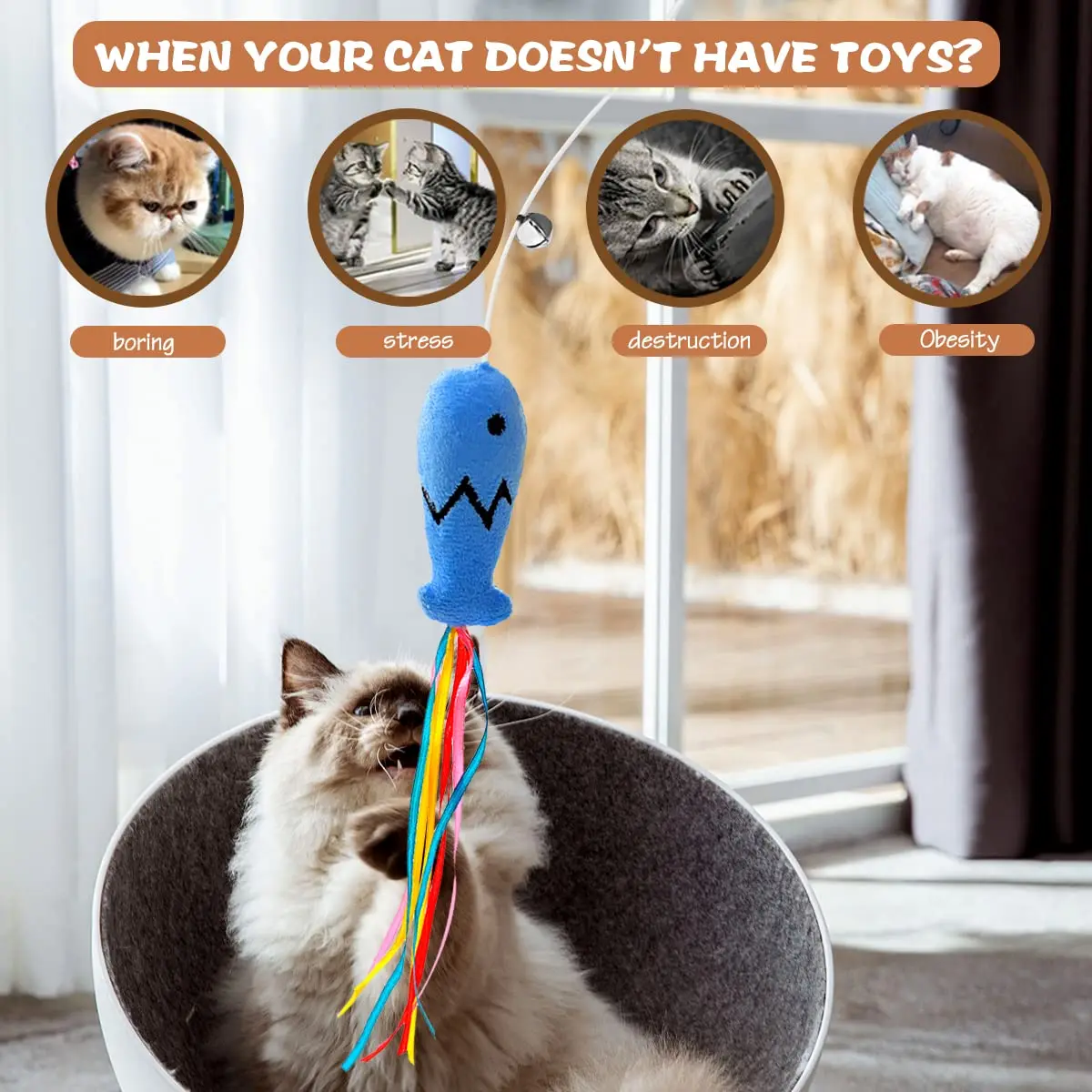 عصا لعب للقطط بتصميم عصري، عصا - مراجعة Catnip Toys وسعره
